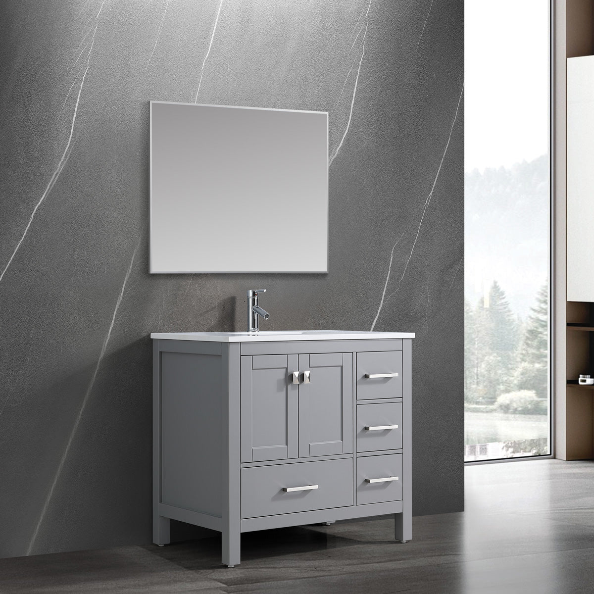 36" Bathroom Vanity with Cabinet & 4 Drawers - 9008 Series