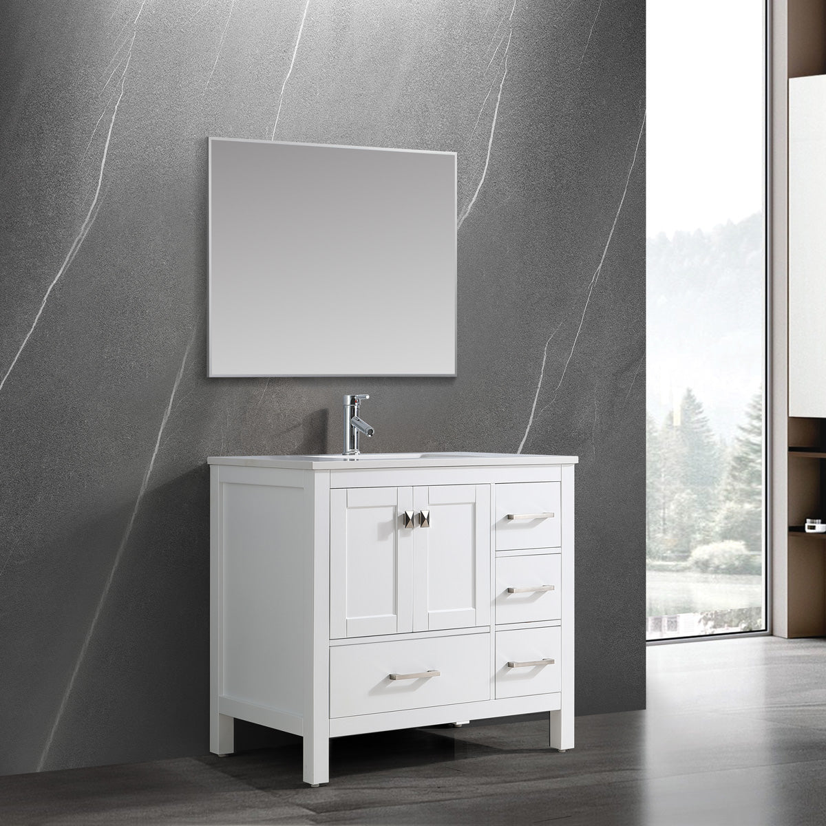 36" Bathroom Vanity with Cabinet & 4 Drawers - 9008 Series