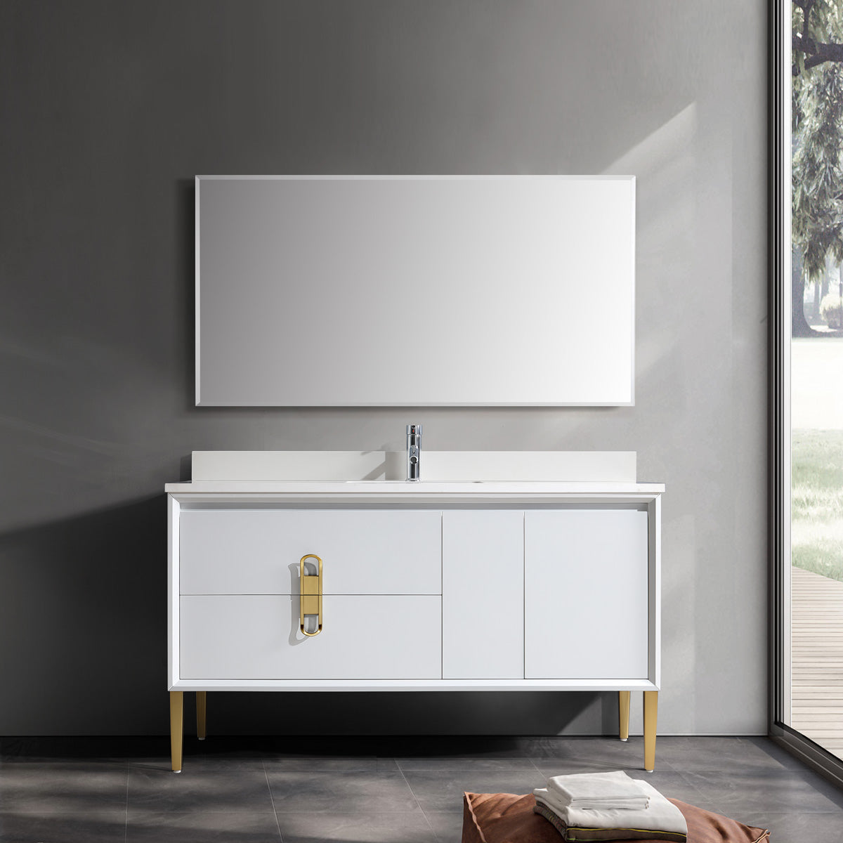 48" Bathroom Vanity with 2 Long Drawers & Cabinet - 8296 Series