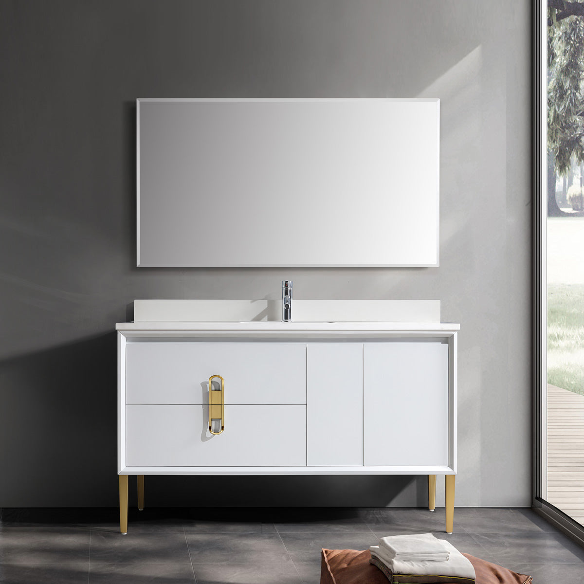 60" Bathroom Vanity with 2 Long Drawers & Cabinet - 8296 Series